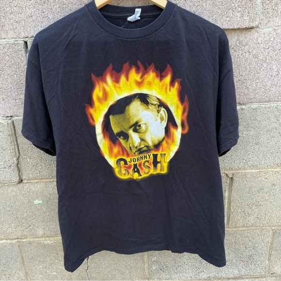Delta Other - Vintage Y2K Johnny Cash Ring Of Fire Tee Shirt Size Large Music Band Guitar